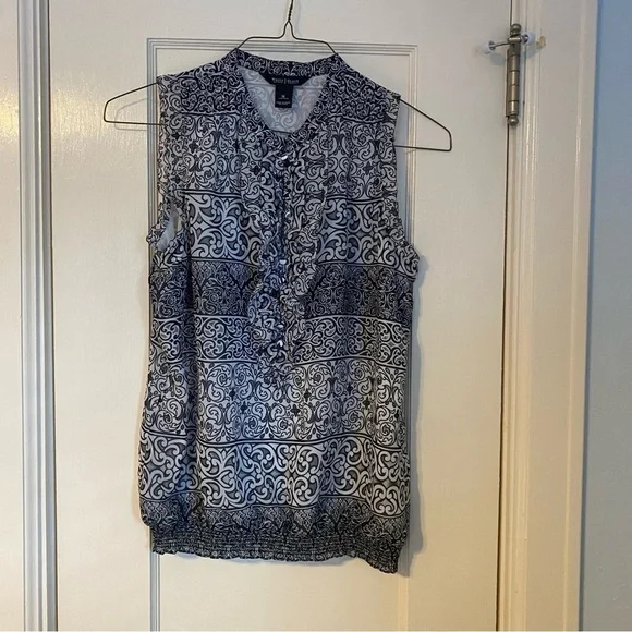 White House Black Market Tank Ruffled V-Neck Elastic Waist Bloudr Top Size M - Picture 2 of 8